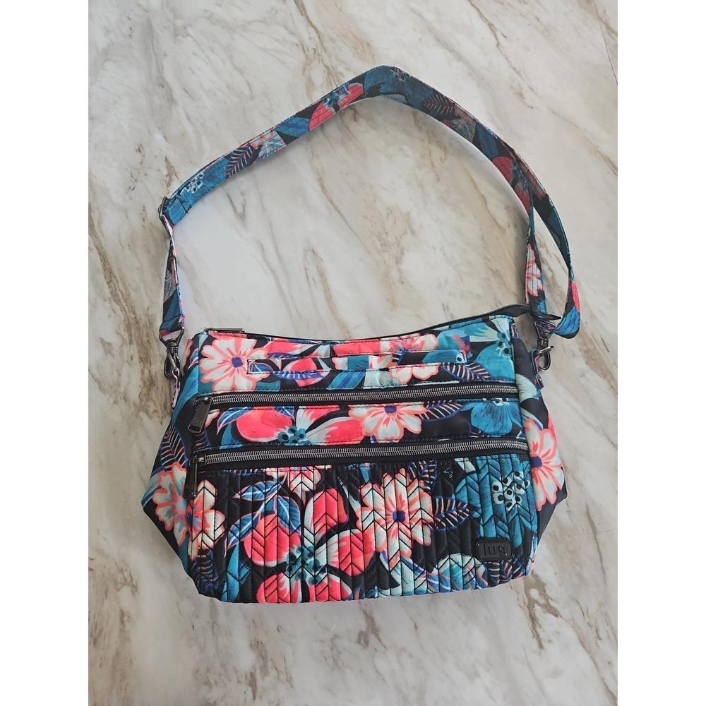 Lug Slider Crossbody Bag Floral Resort Tropics Quilted RFID Nylon Purse